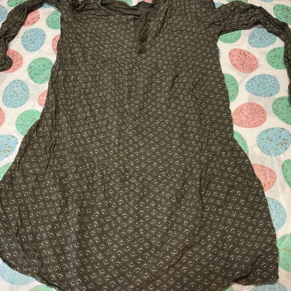 Sonoma Prairie Boho Earthen Sz M Long Sleeve Green Dress Cottagecore
